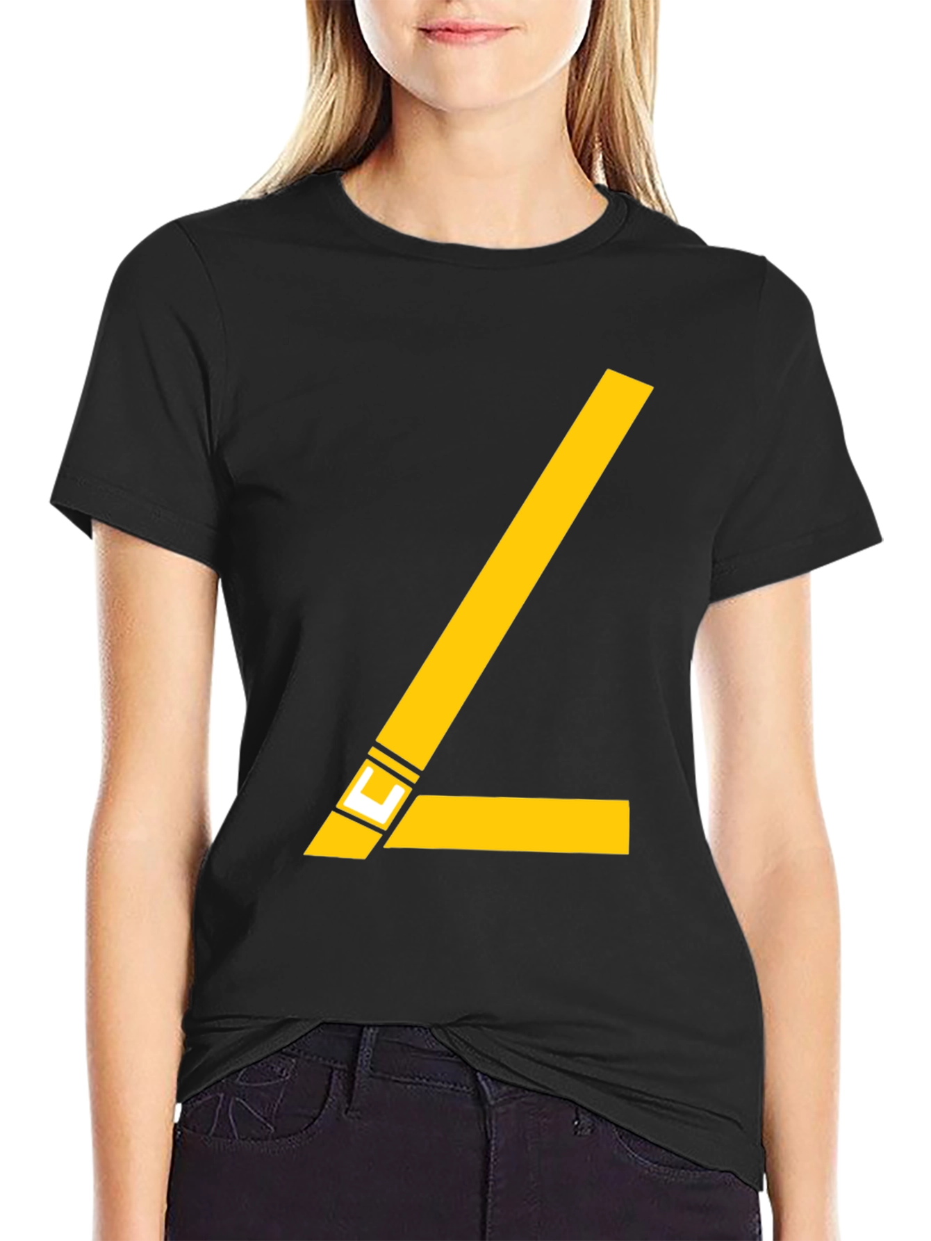Stylish Black Tee with Yellow Angle Design