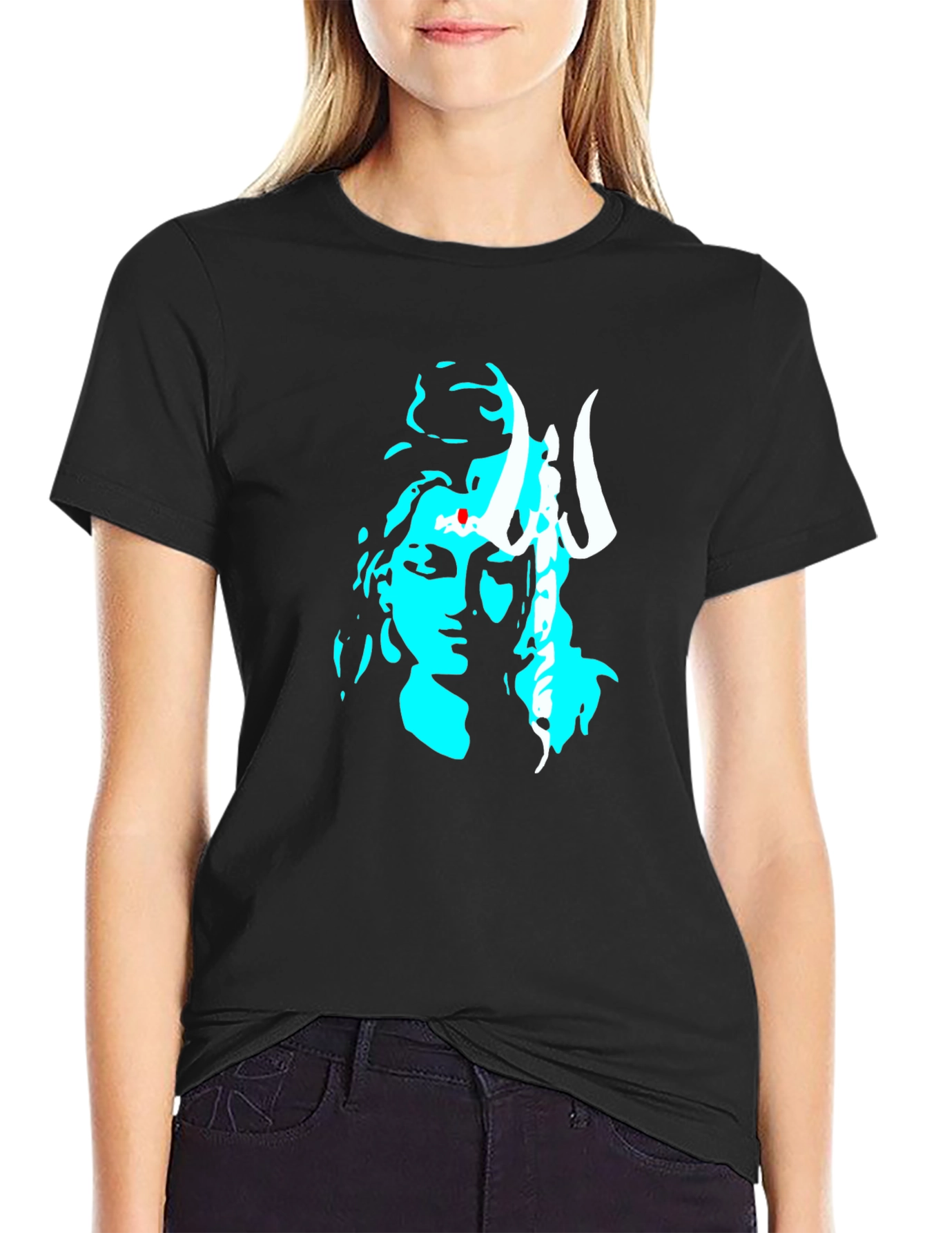 Black Graphic Tee with Shiva Design