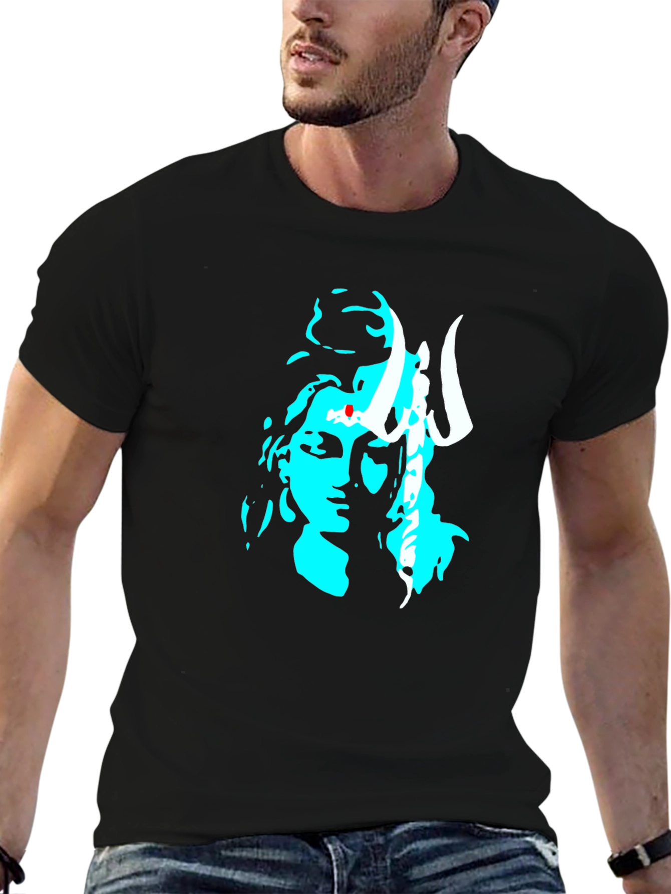 Black Graphic Tee with Shiva Design
