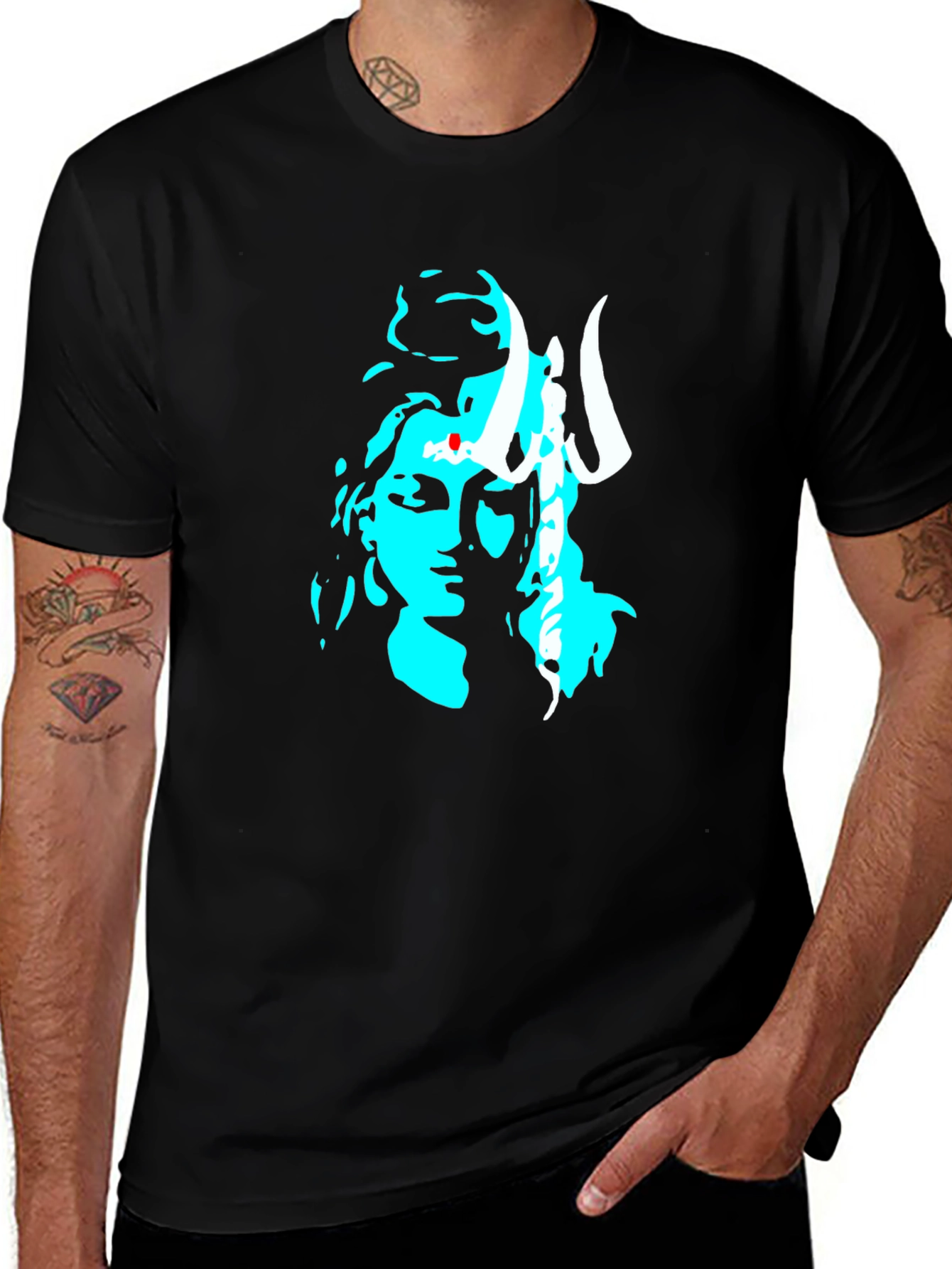 Black Graphic Tee with Shiva Design