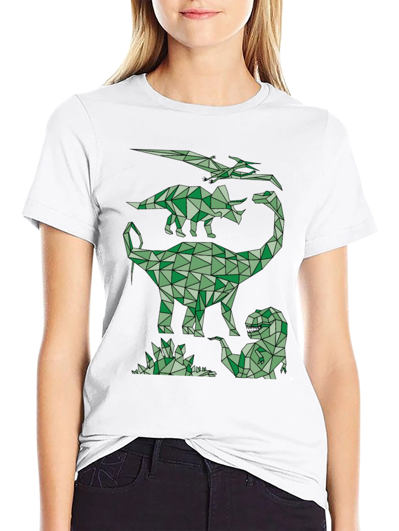 Geometric Dinosaur T-Shirt - Black