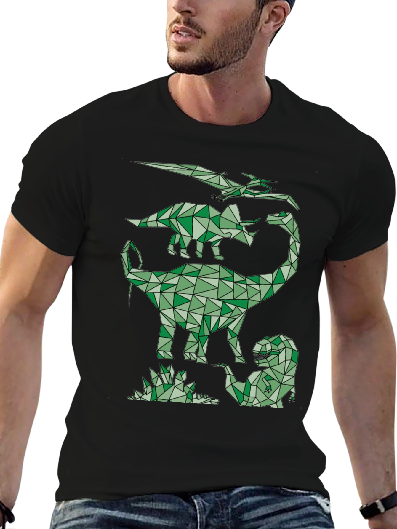 Geometric Dinosaur T-Shirt - Black