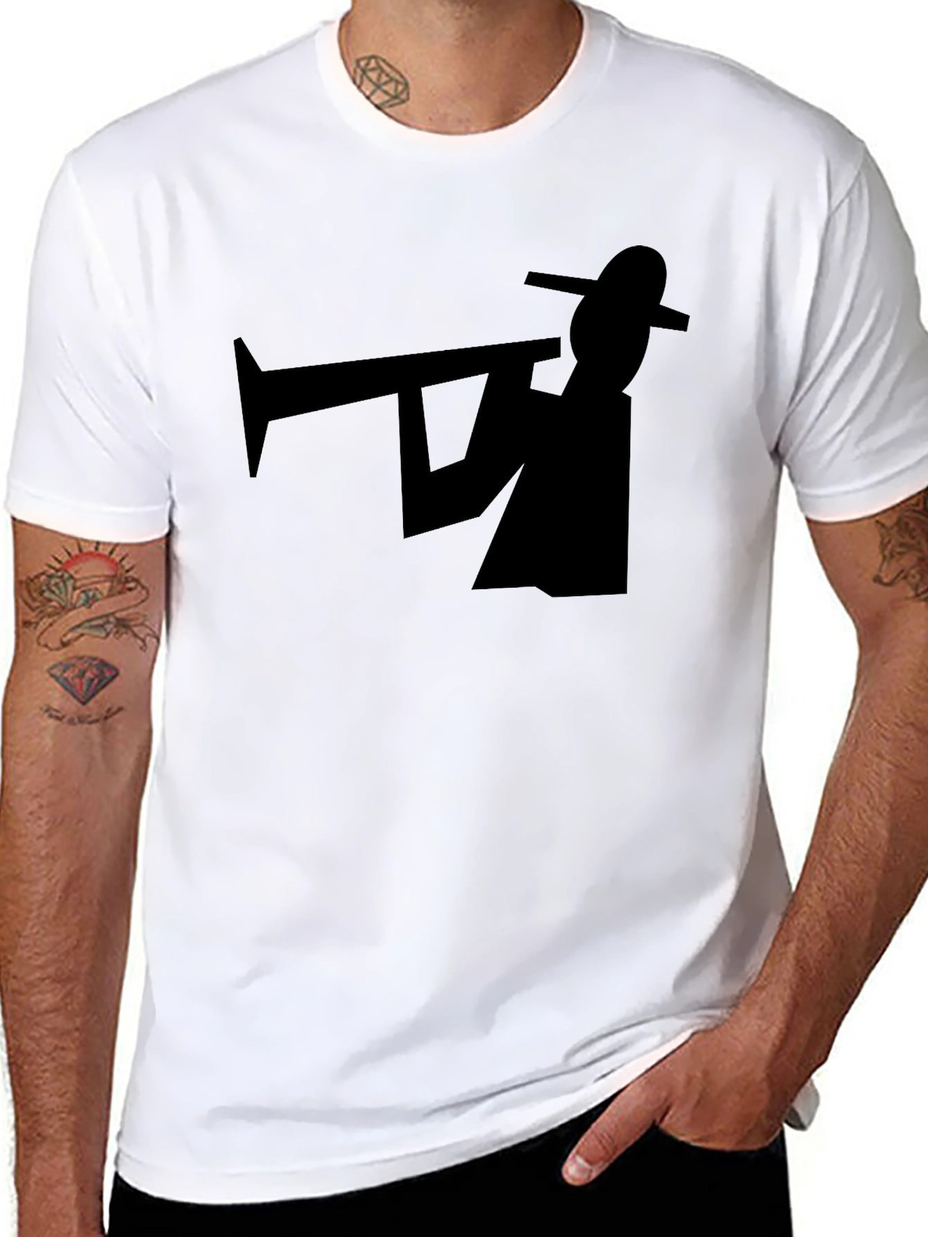 Black Trumpet Player Graphic Tee - Cool Musician Style