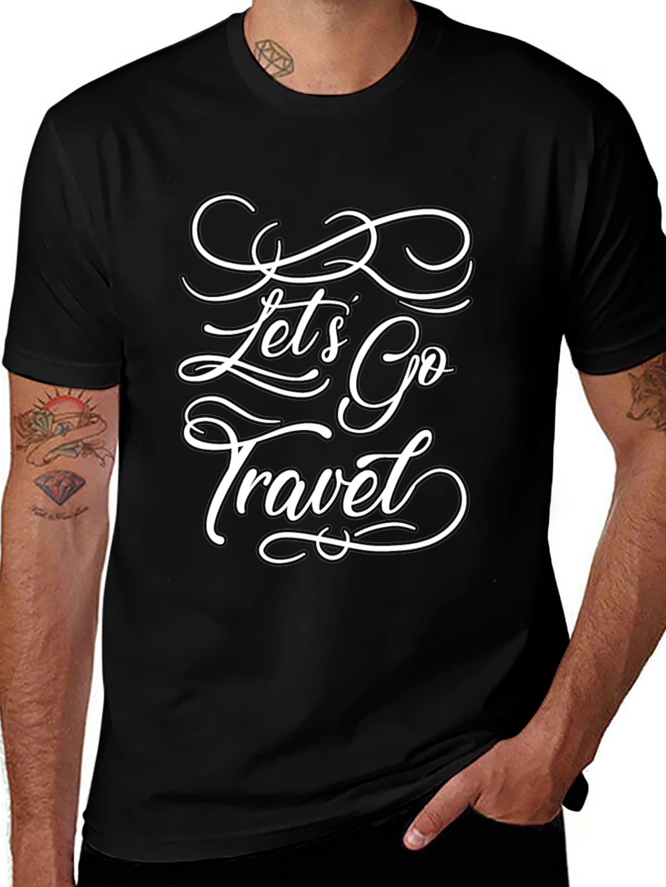 Lets Go Travel T-Shirt - Stylish Black Tee