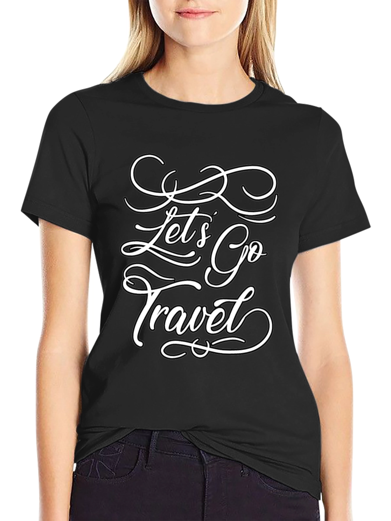 Lets Go Travel T-Shirt - Stylish Black Tee