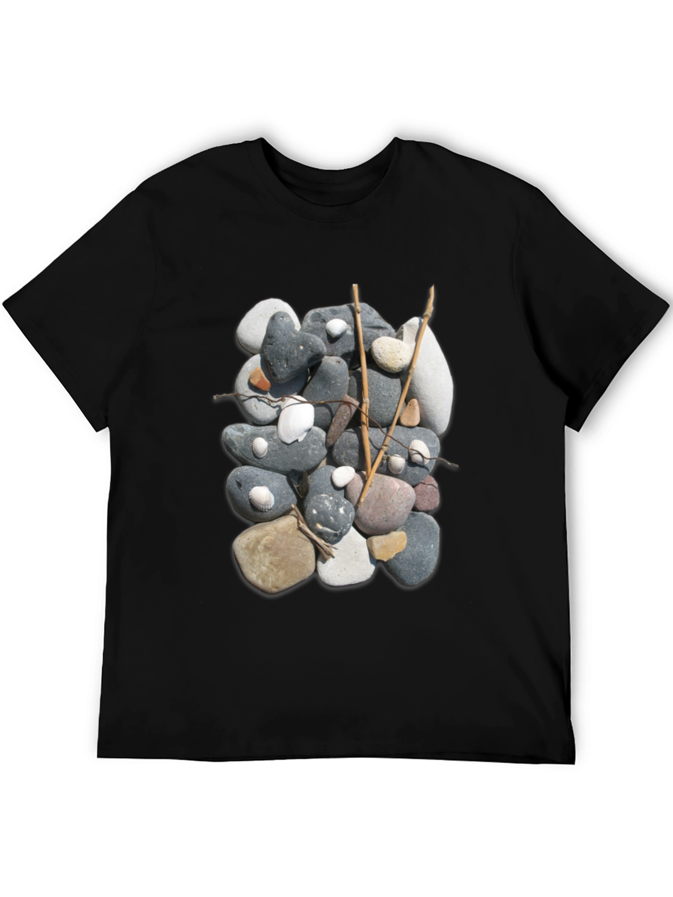 Stone and Stick Design Black T-Shirt