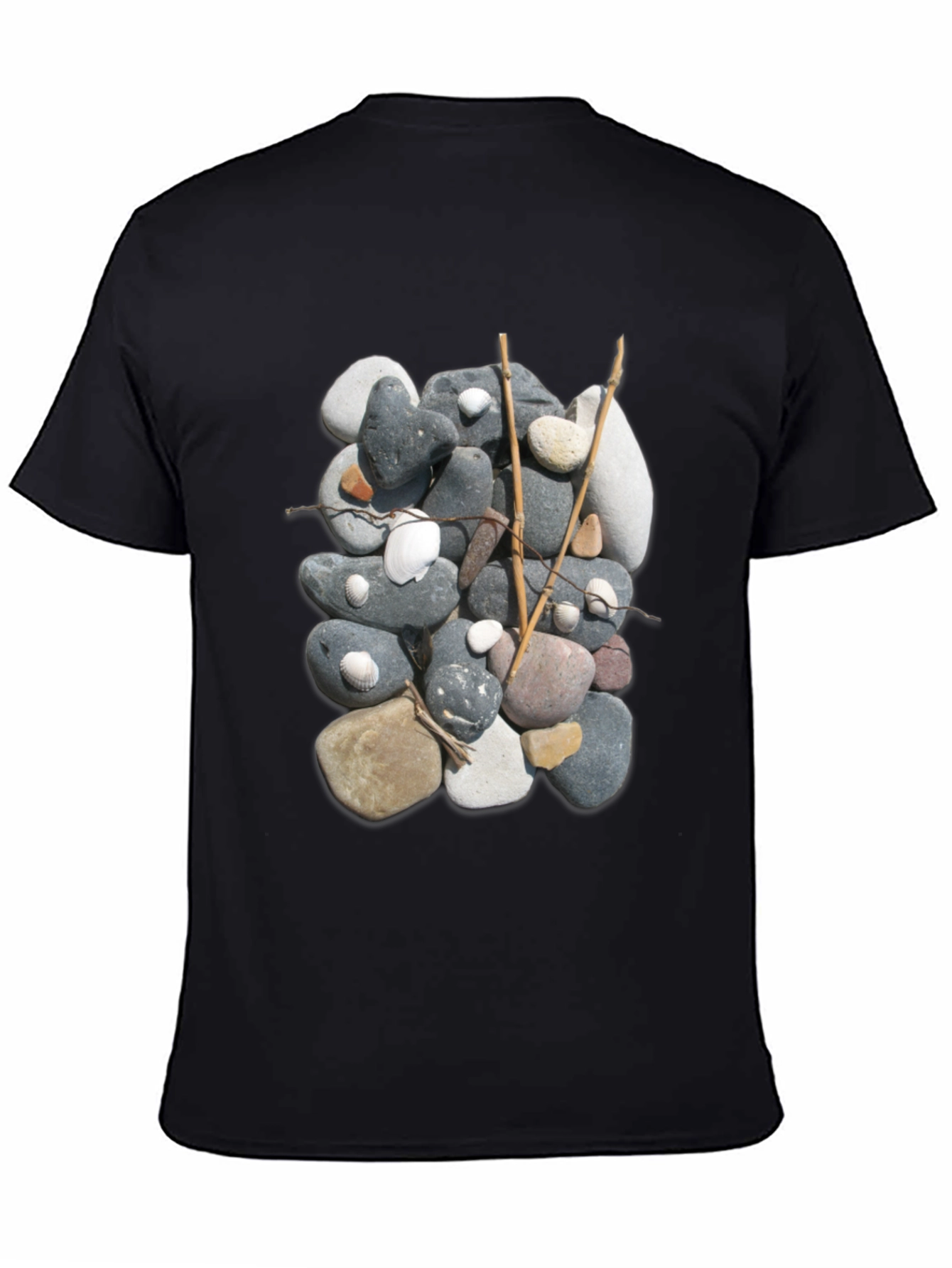 Stone and Stick Design Black T-Shirt