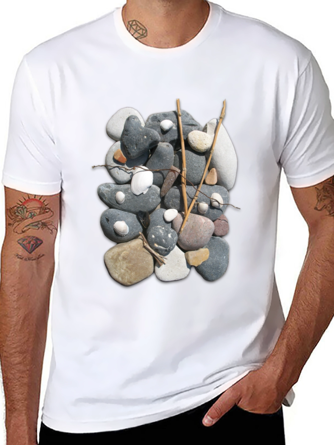 Stone and Stick Design Black T-Shirt