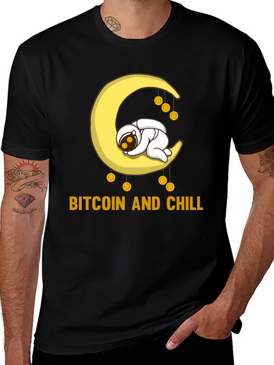Bitcoin & Chill Black T-Shirt - Crypto Astronaut Moon Tee