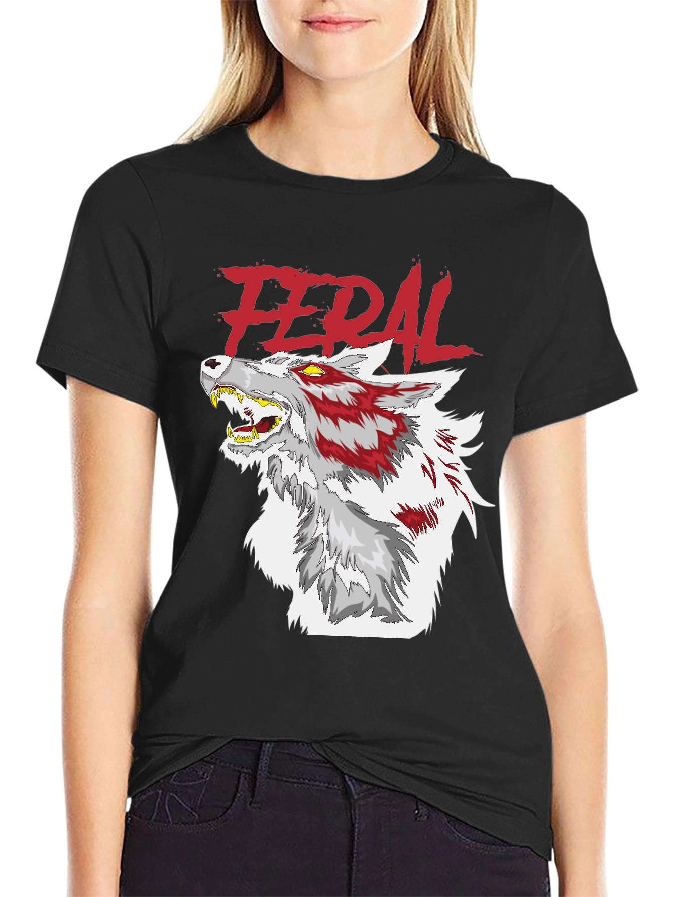 Feral Wolf Graphic Black T-Shirt