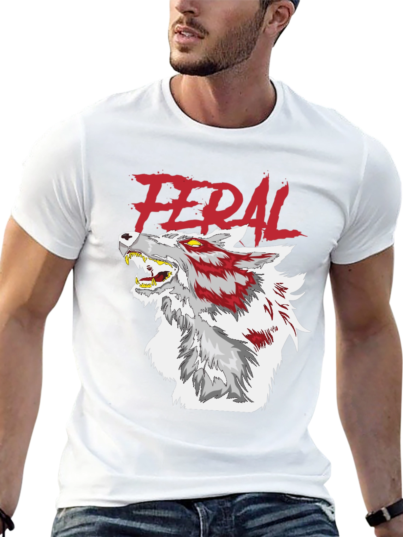 Feral Wolf Graphic Black T-Shirt