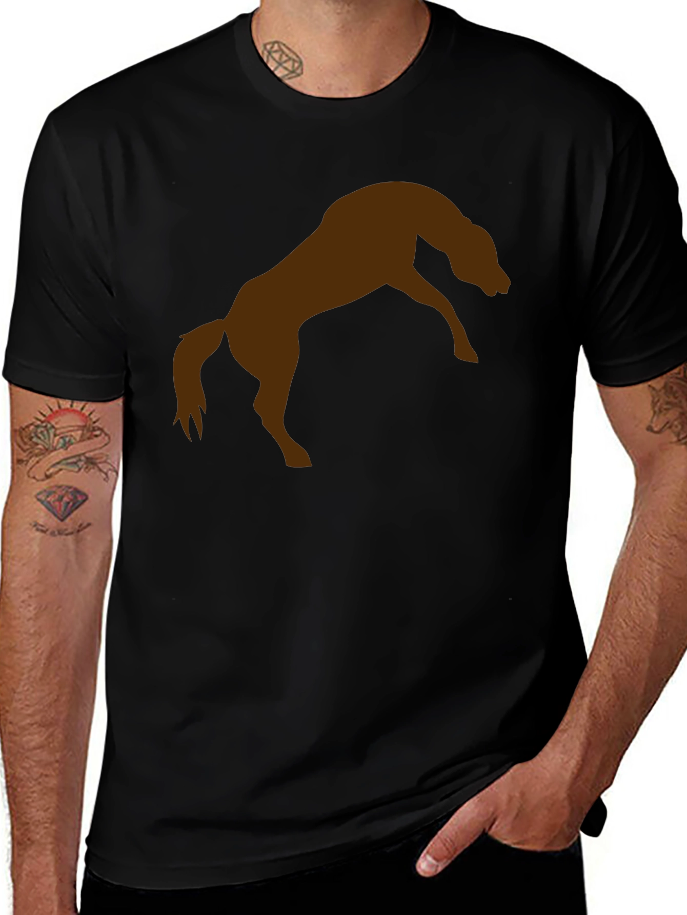 Black T-Shirt with Brown Horse Graphic Tee
