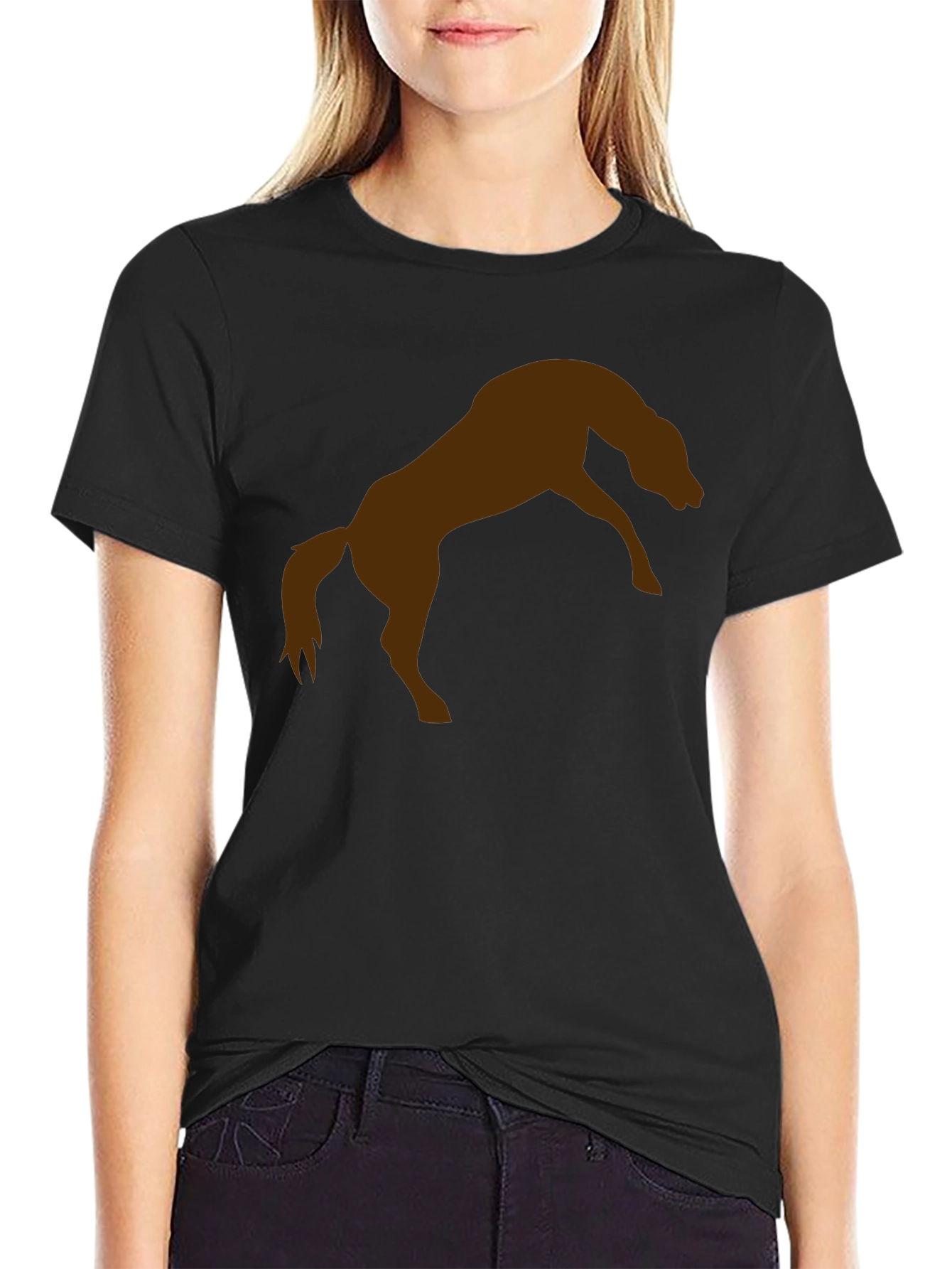 Black T-Shirt with Brown Horse Graphic Tee