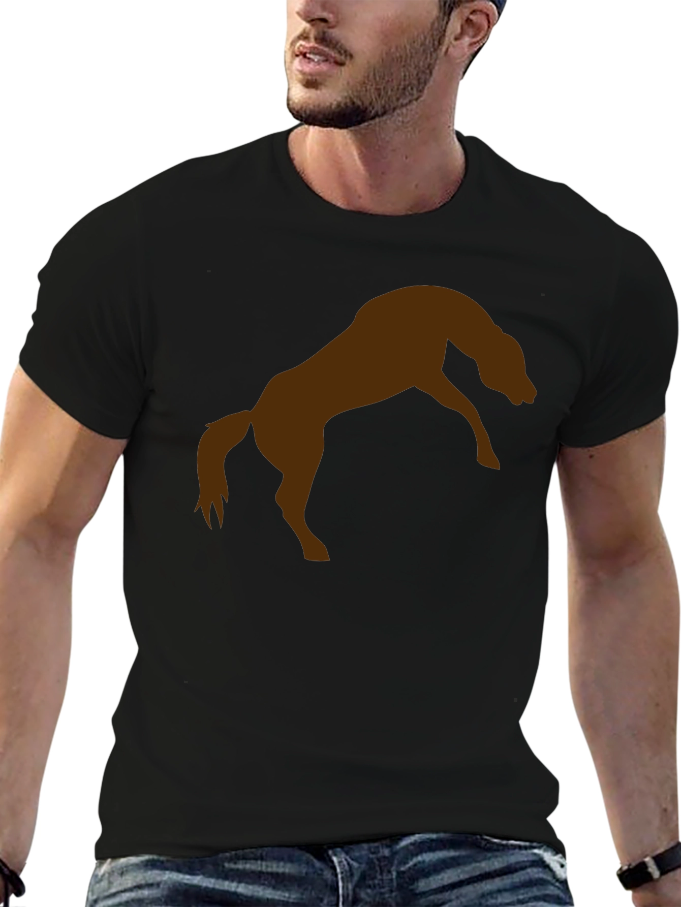 Black T-Shirt with Brown Horse Graphic Tee