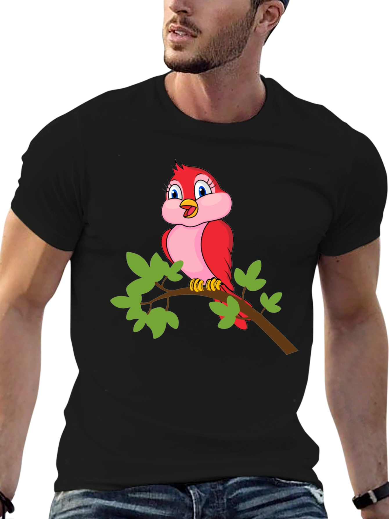 Bird on Branch Black T-Shirt