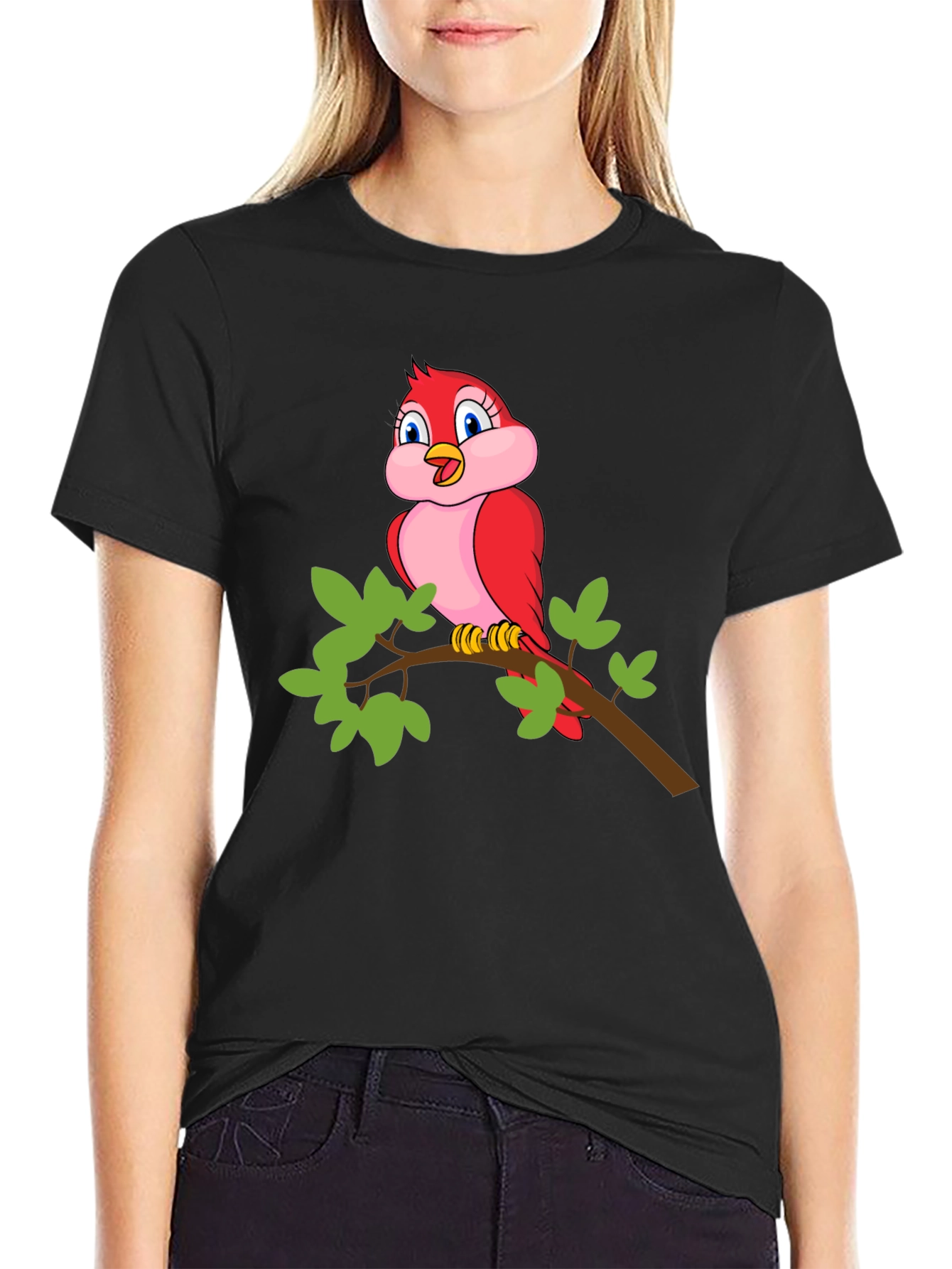 Bird on Branch Black T-Shirt