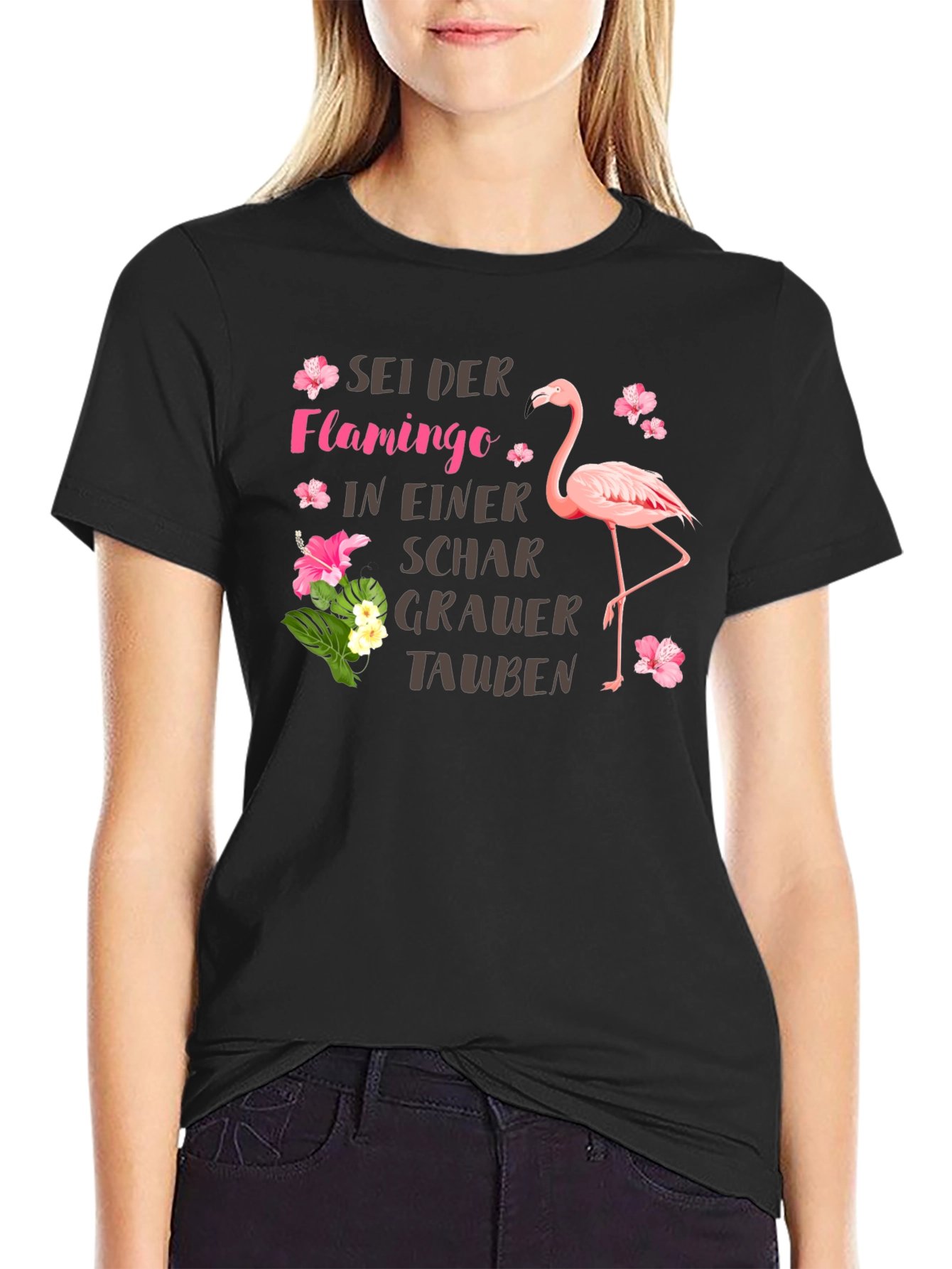 Sei Der Flamingo T-Shirt: Pink Flamingo Graphic Tee