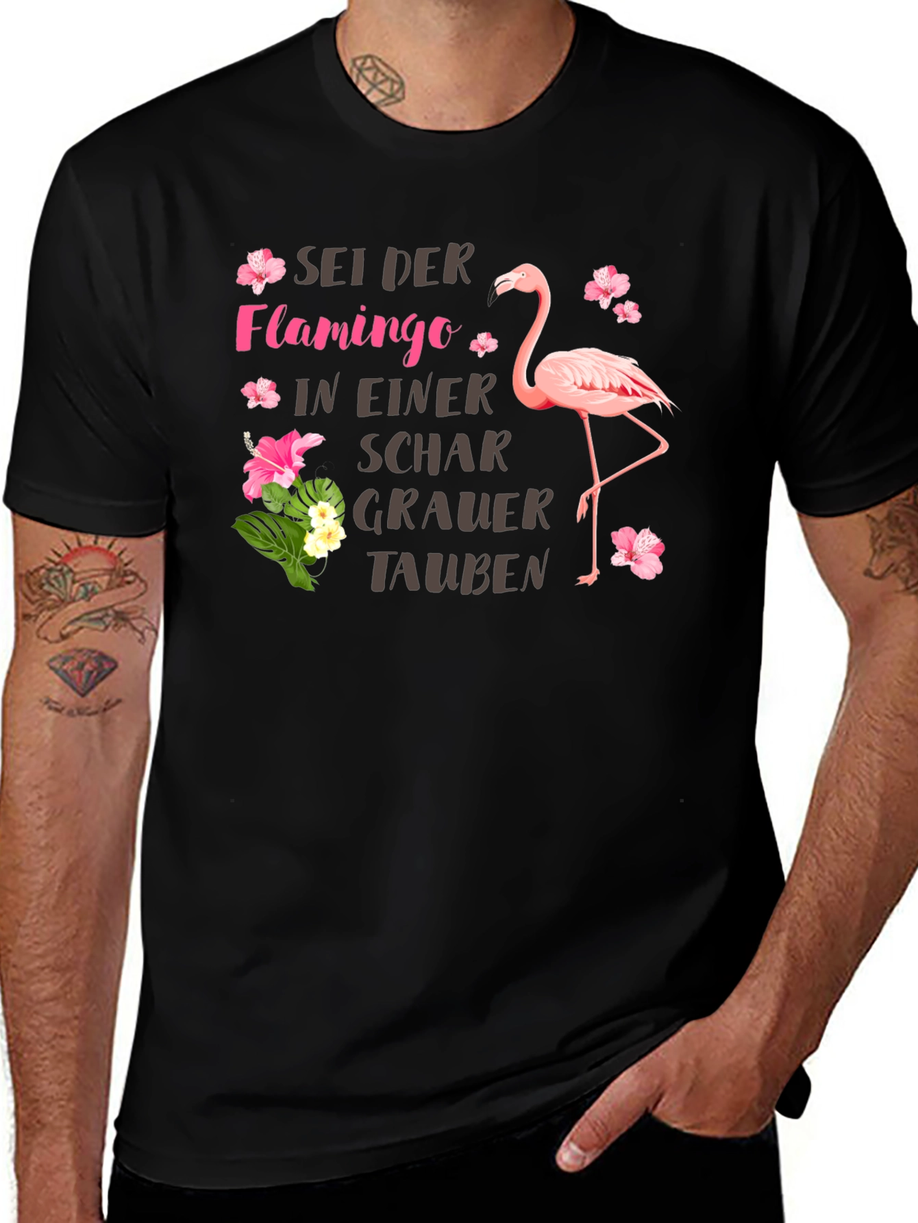 Sei Der Flamingo T-Shirt: Pink Flamingo Graphic Tee