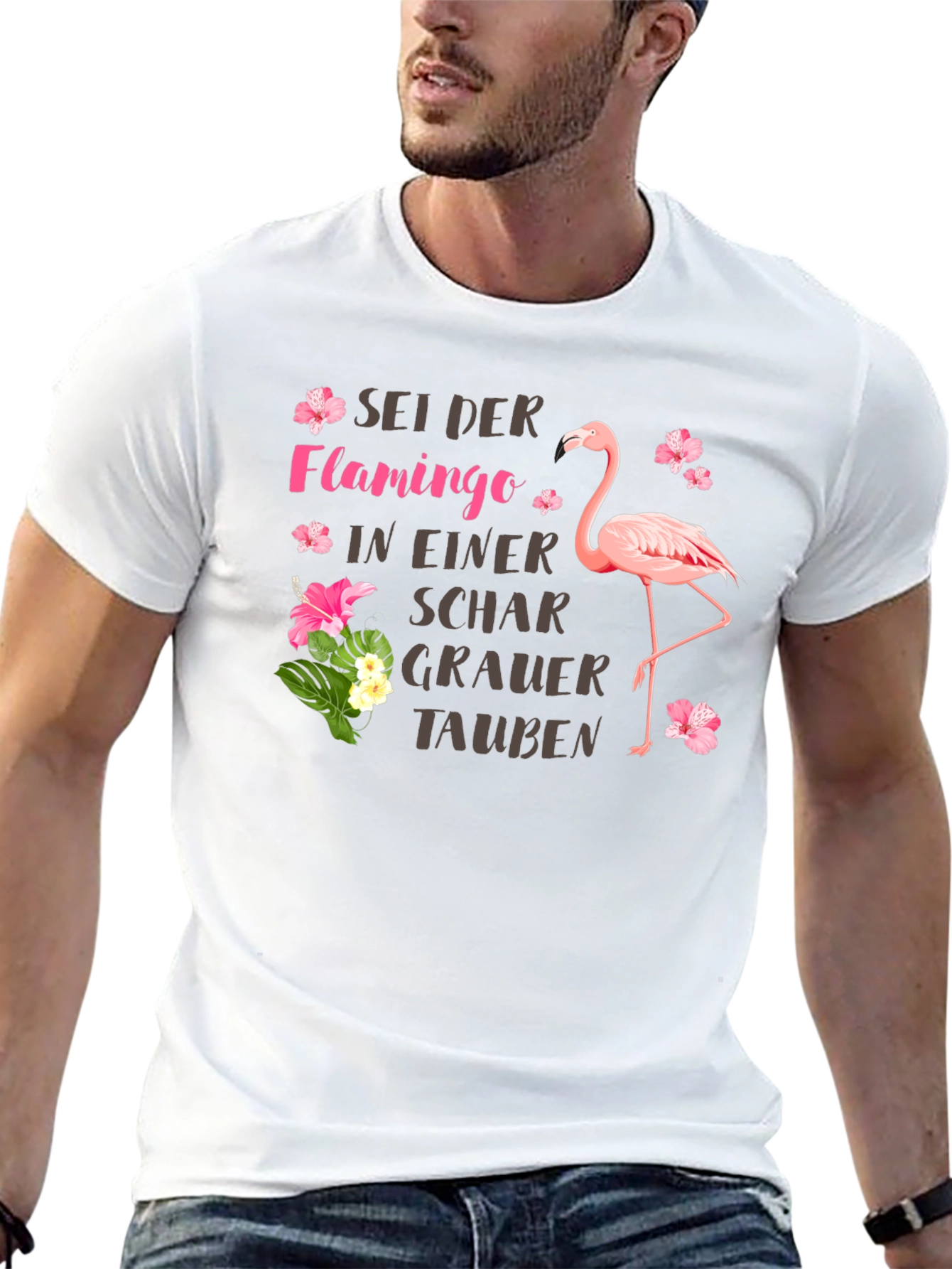Sei Der Flamingo T-Shirt: Pink Flamingo Graphic Tee