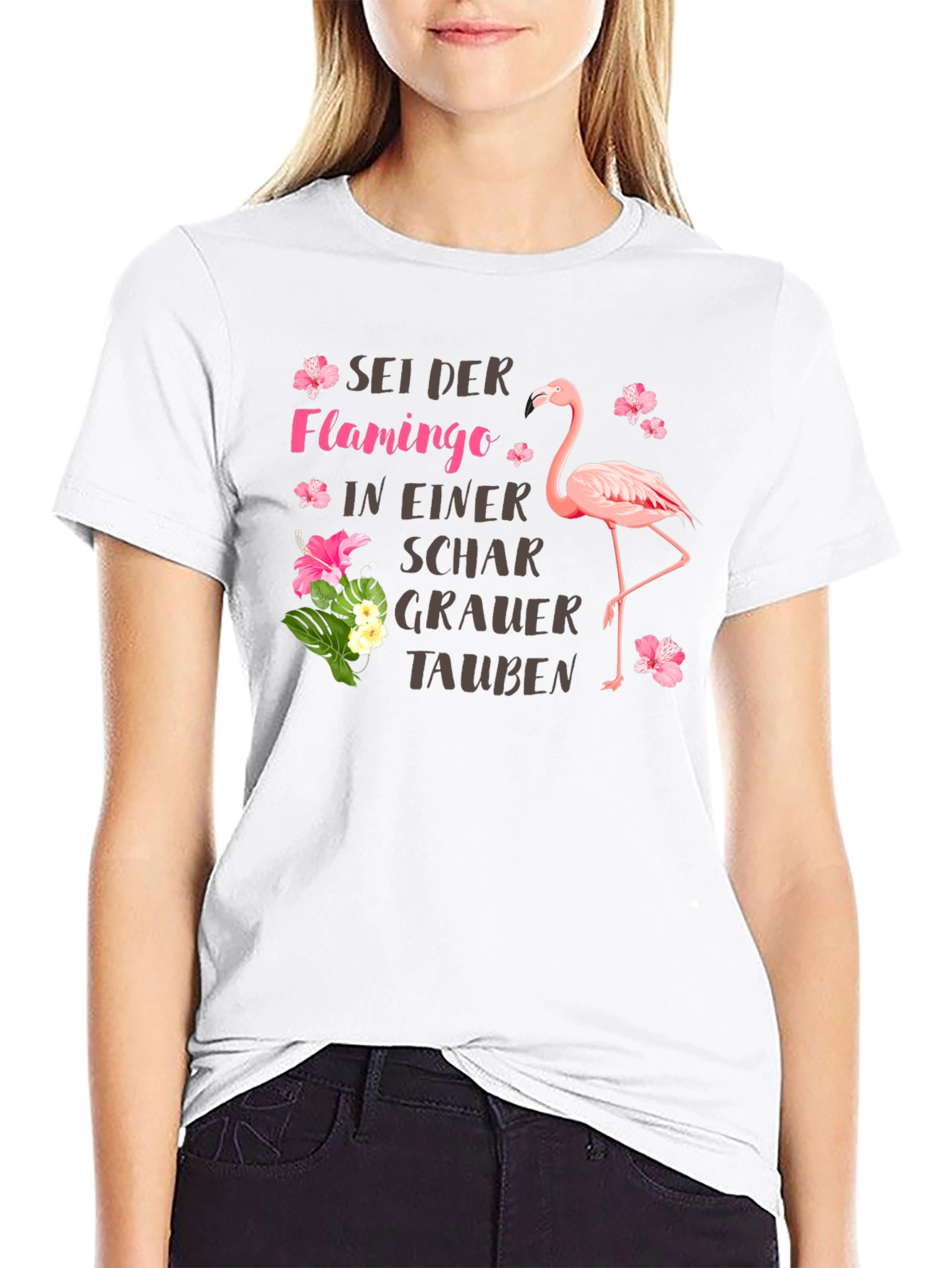 Sei Der Flamingo T-Shirt: Pink Flamingo Graphic Tee