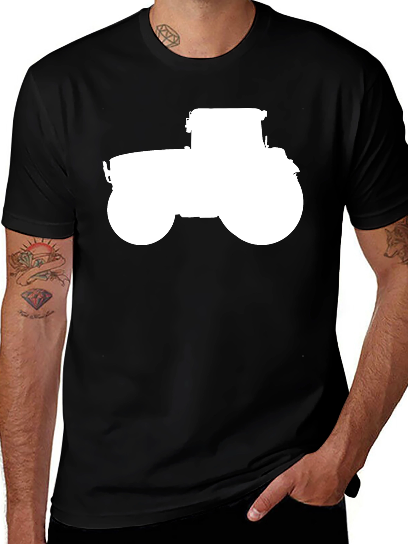 Tractor Graphic Tee - Black Cotton Casual Shirt