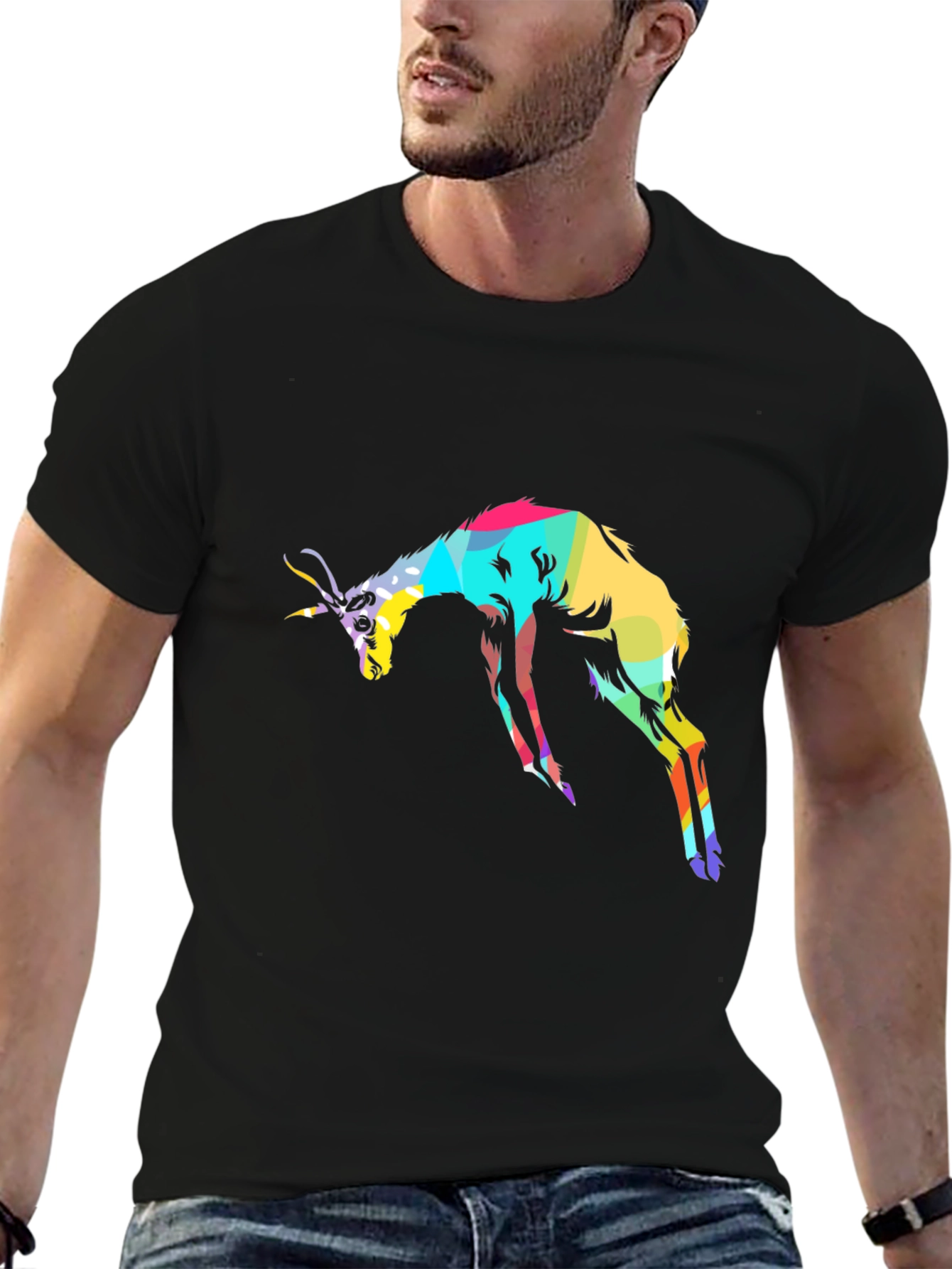 Abstract Antelope Graphic Black T-Shirt