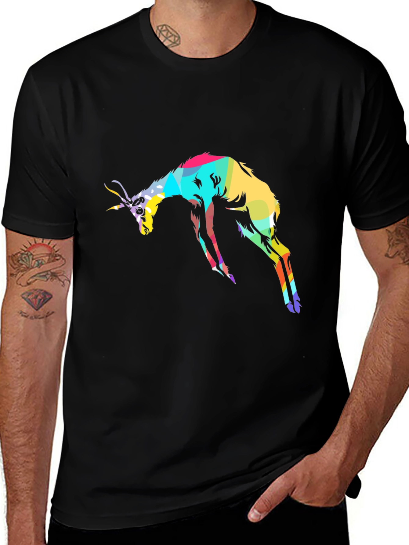 Abstract Antelope Graphic Black T-Shirt