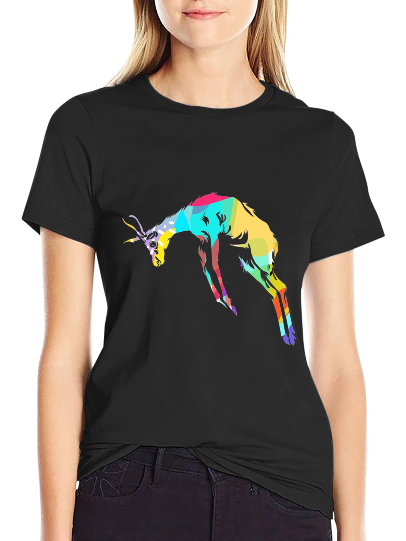 Abstract Antelope Graphic Black T-Shirt