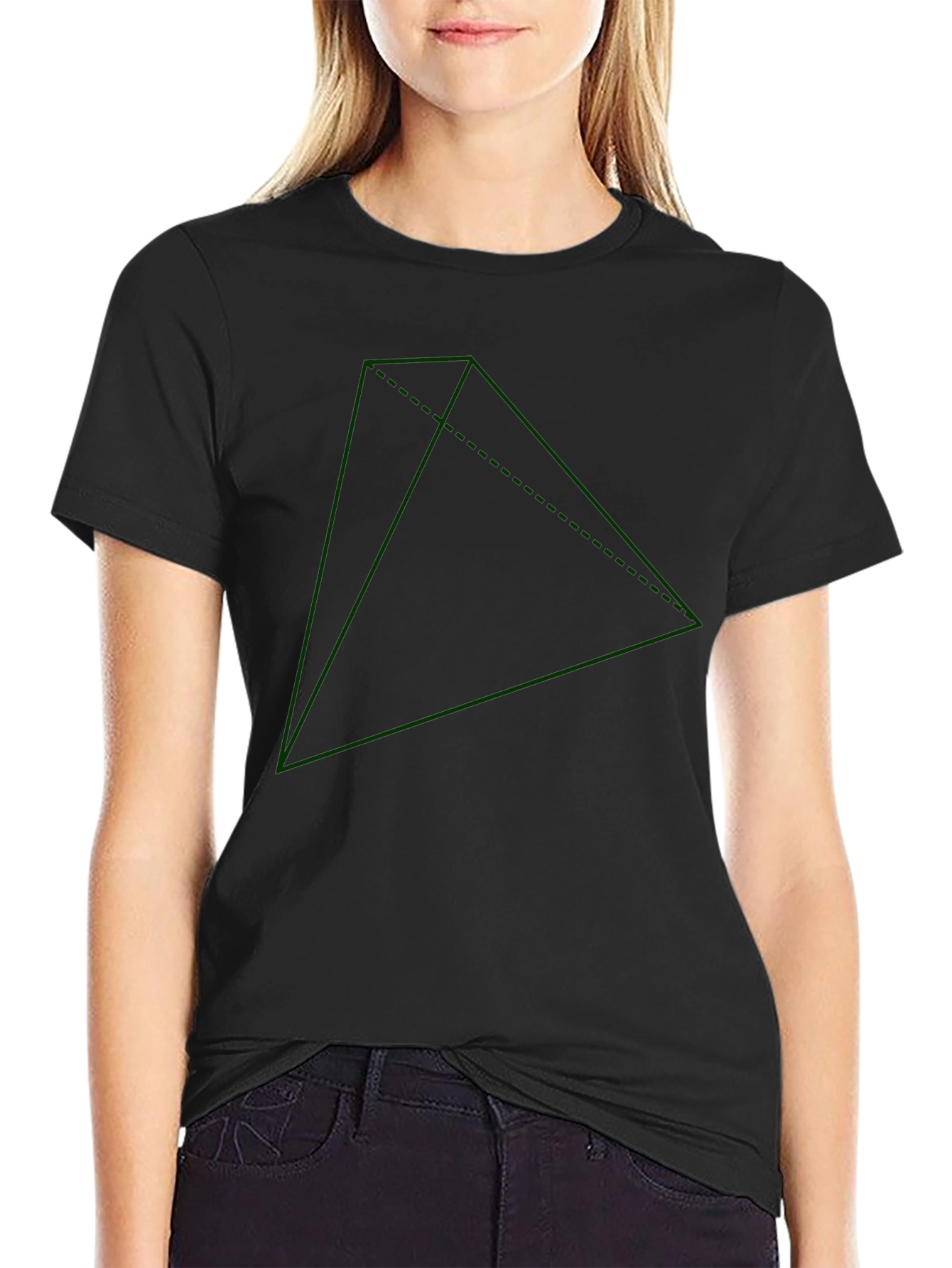 Geometric Green Triangle Graphic Black T-Shirt