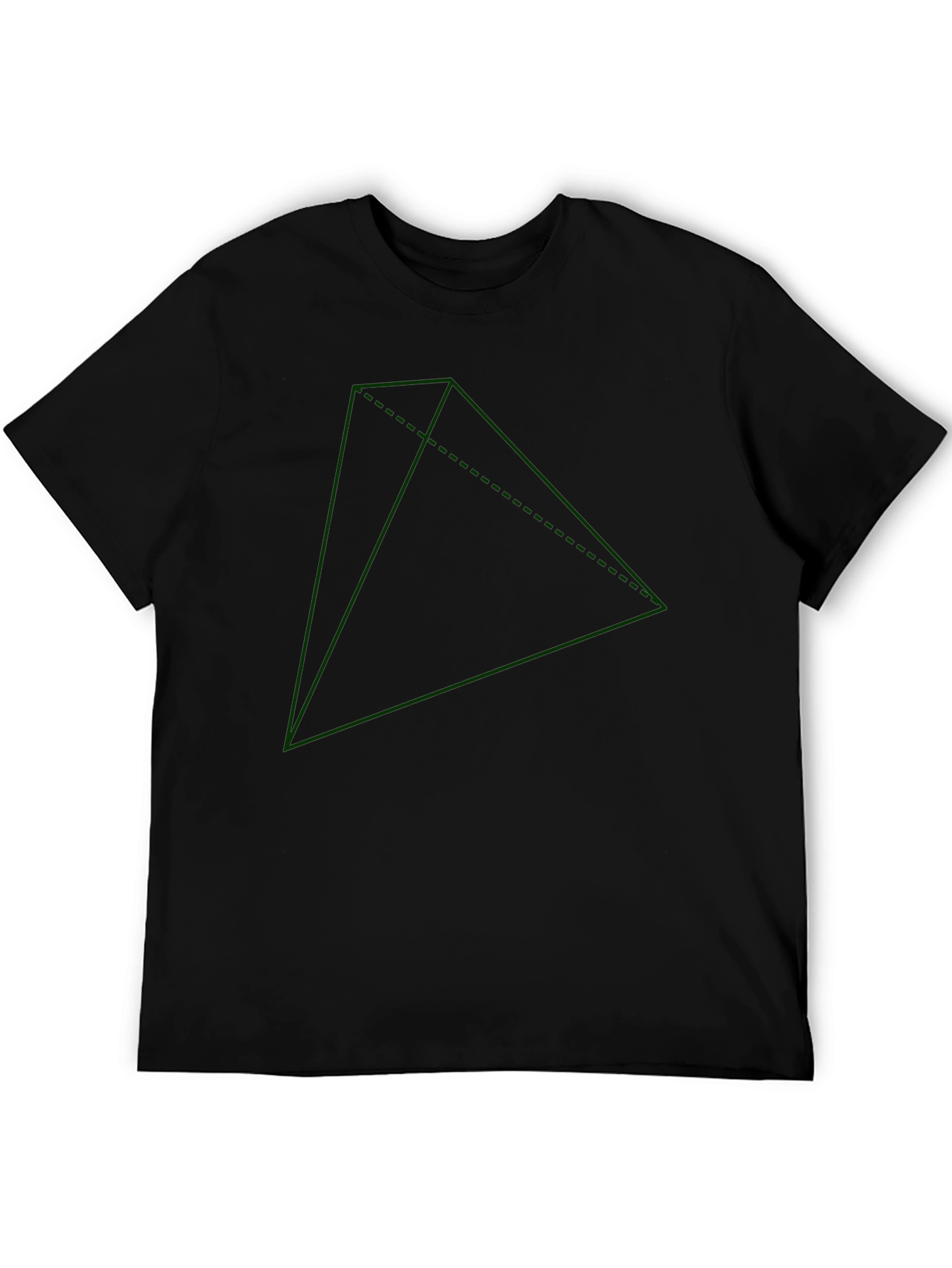 Geometric Green Triangle Graphic Black T-Shirt