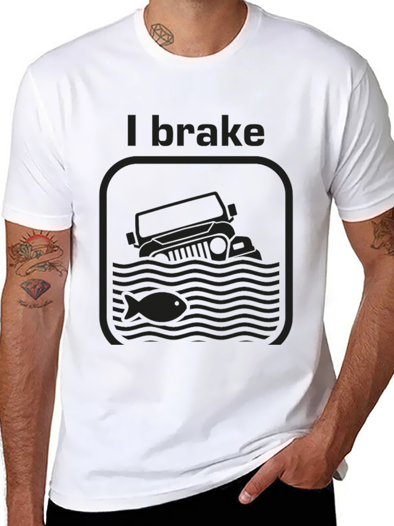 I Brake For Fish Black Graphic T-Shirt