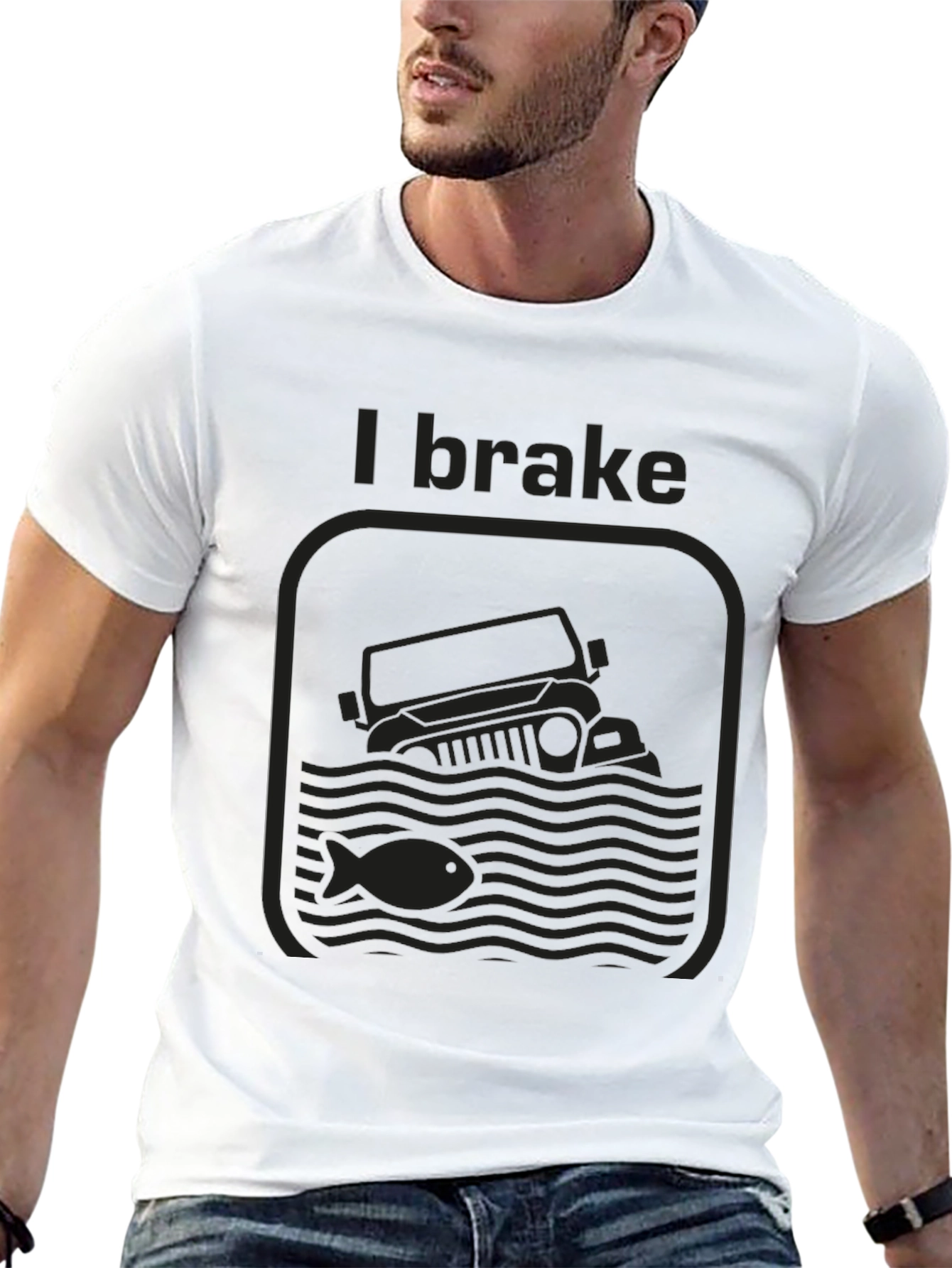 I Brake For Fish Black Graphic T-Shirt