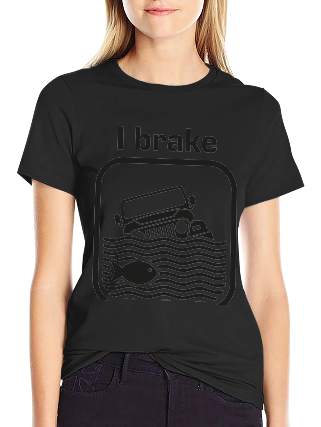 I Brake For Fish Black Graphic T-Shirt