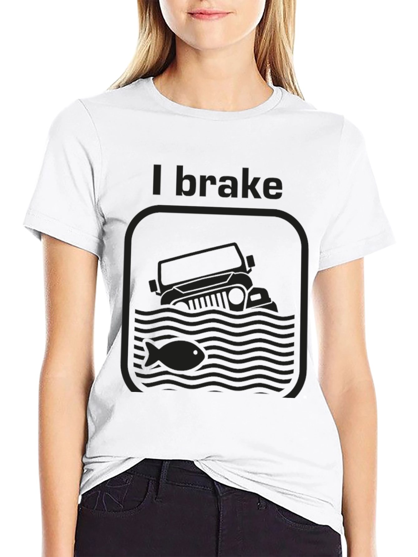I Brake For Fish Black Graphic T-Shirt