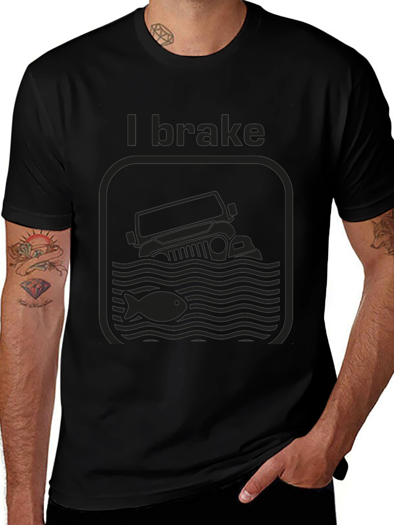 I Brake For Fish Black Graphic T-Shirt