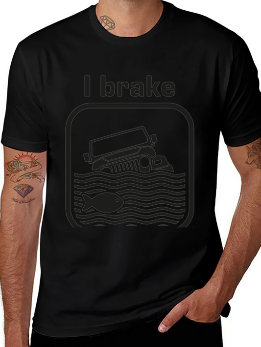 I Brake For Fish Black Graphic T-Shirt