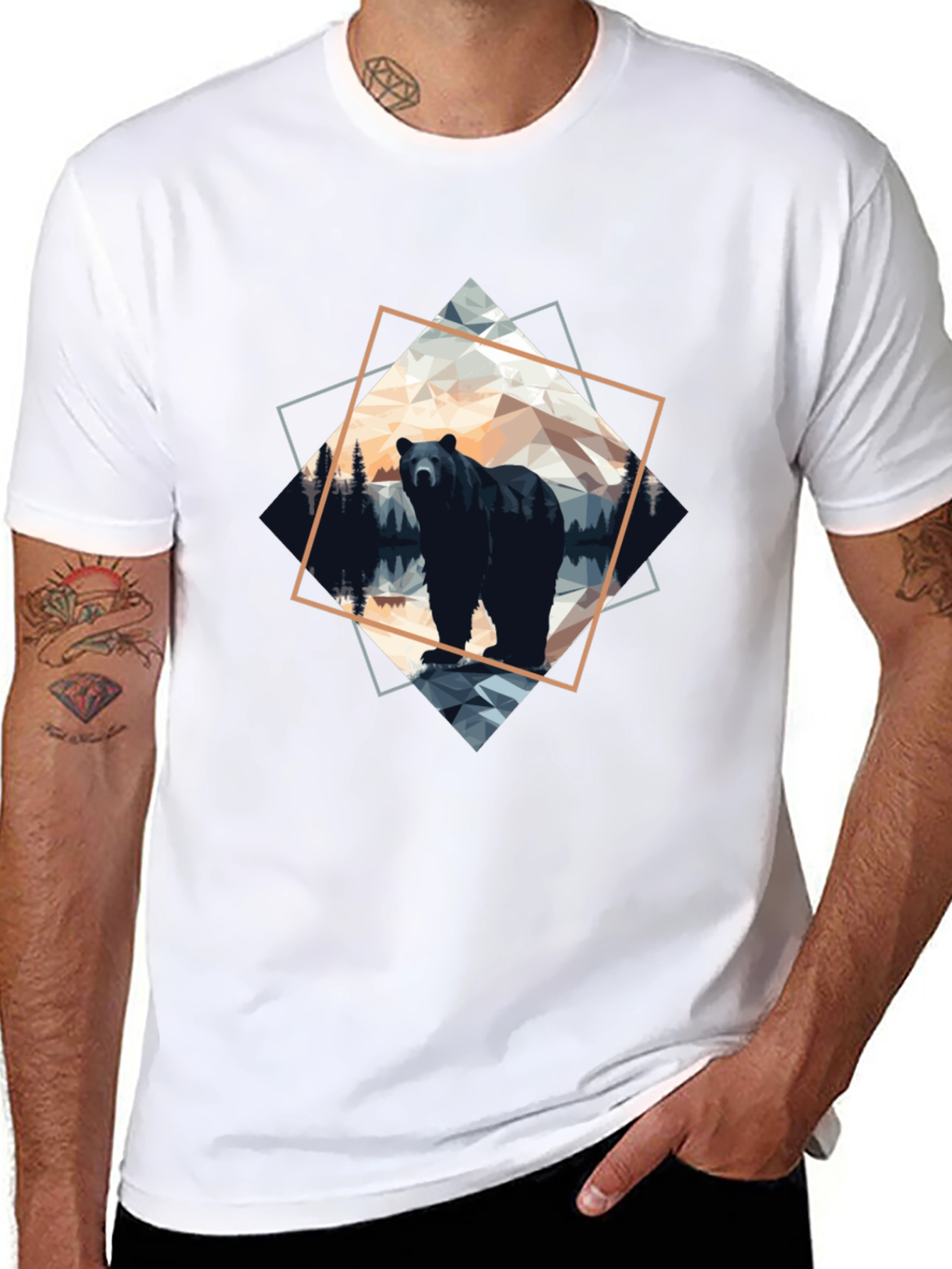 Geometric Bear Graphic Tee - Modern Wilderness Design