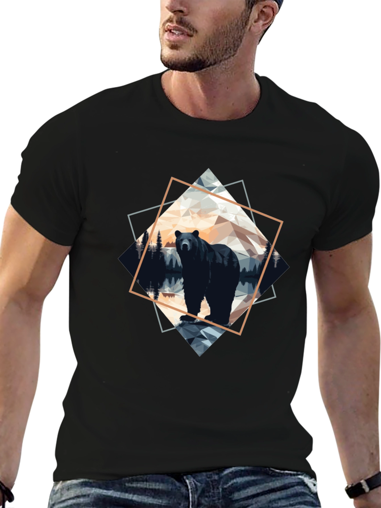 Geometric Bear Graphic Tee - Modern Wilderness Design