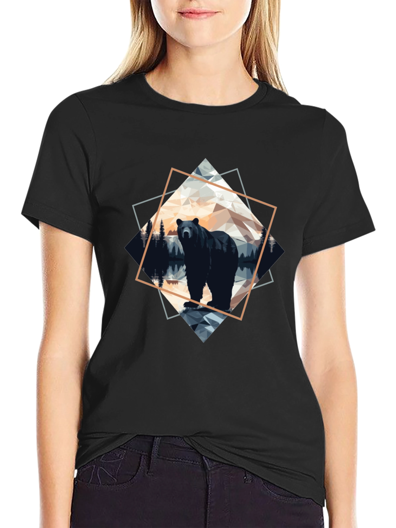 Geometric Bear Graphic Tee - Modern Wilderness Design