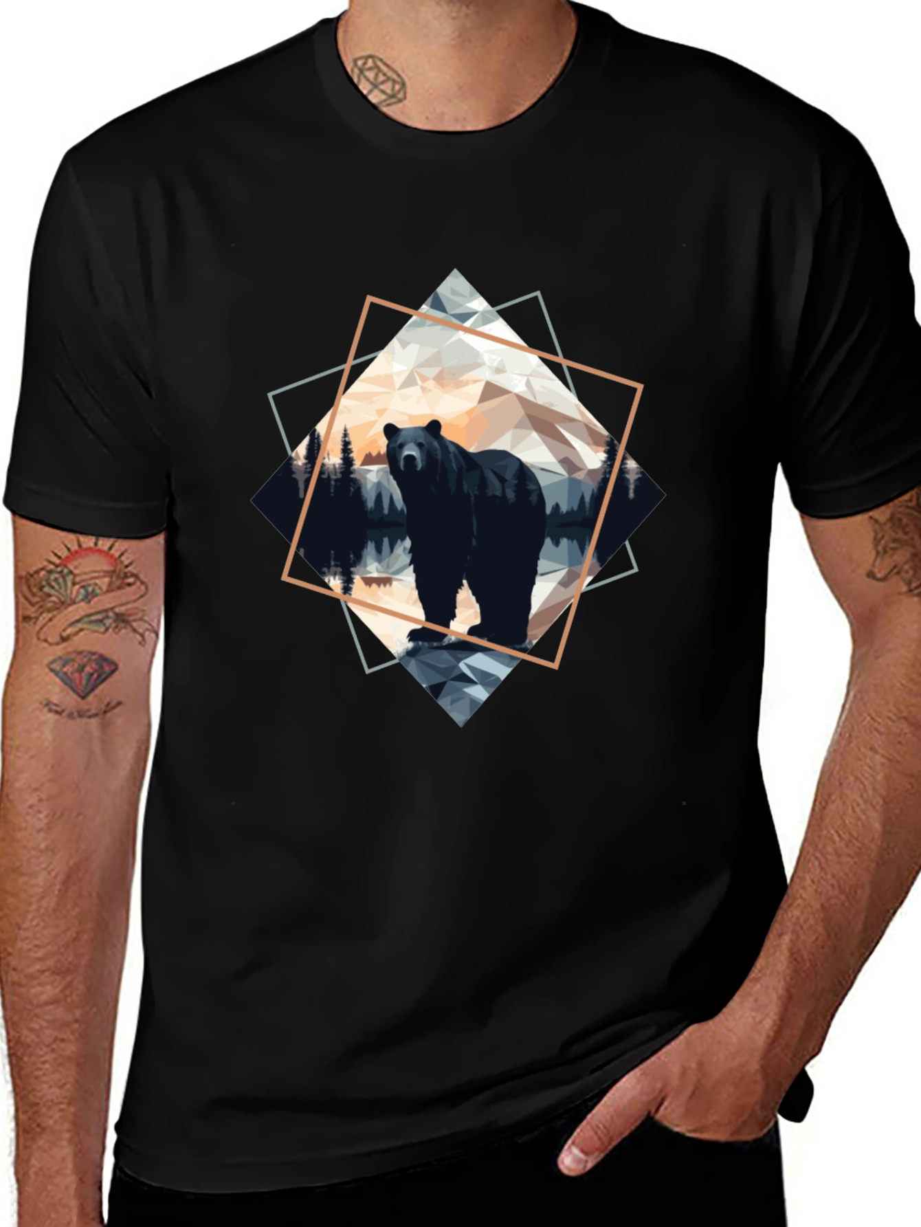 Geometric Bear Graphic Tee - Modern Wilderness Design