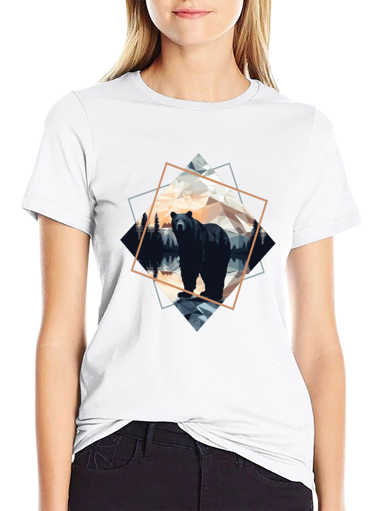 Geometric Bear Graphic Tee - Modern Wilderness Design