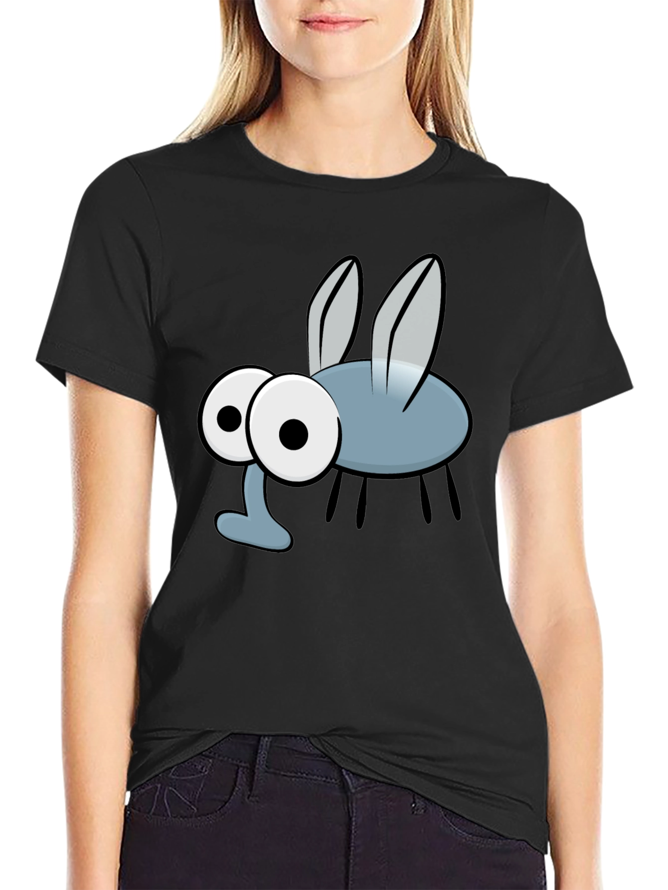 Cartoon Fly Graphic Print Black T-Shirt
