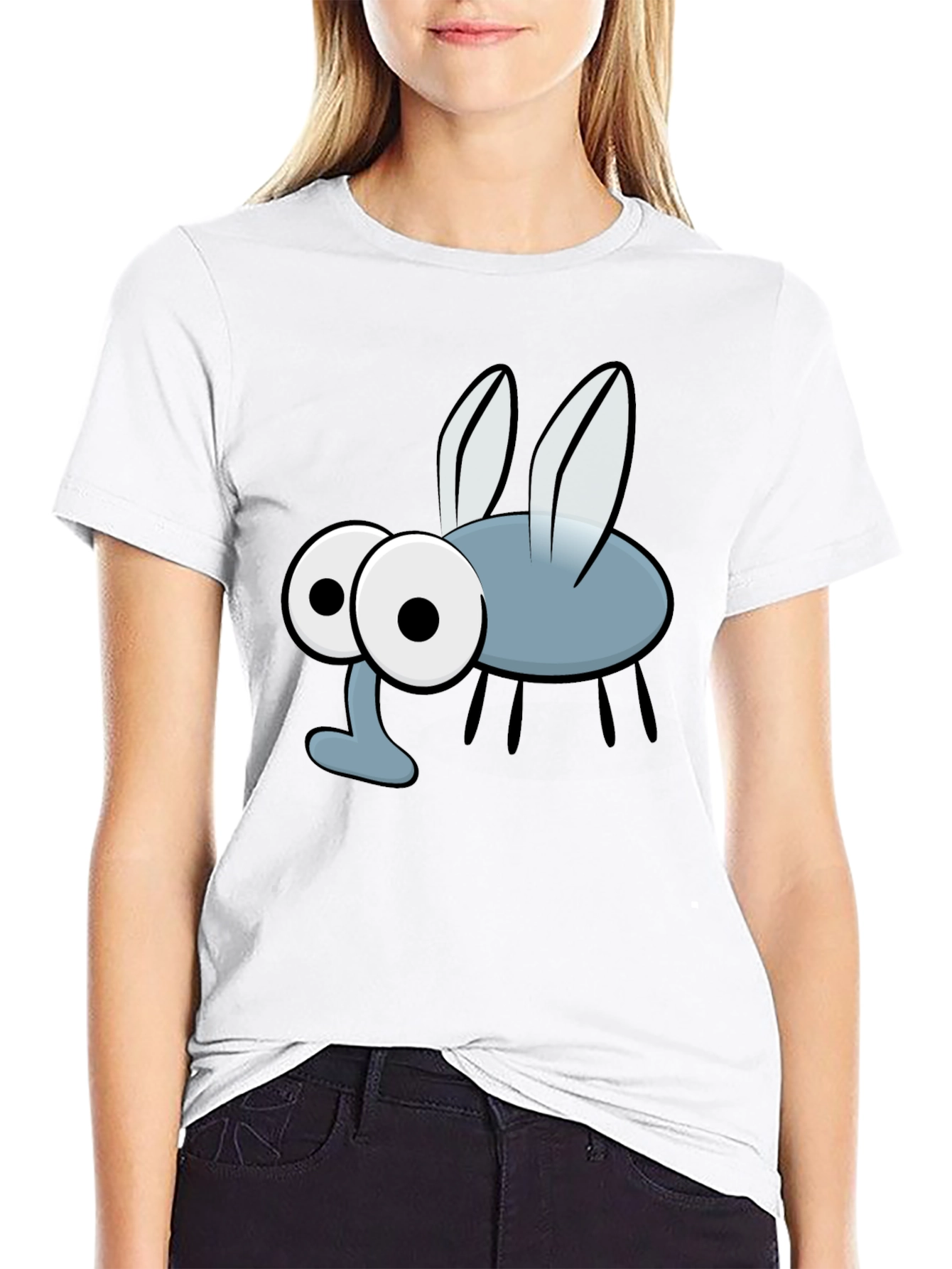 Cartoon Fly Graphic Print Black T-Shirt