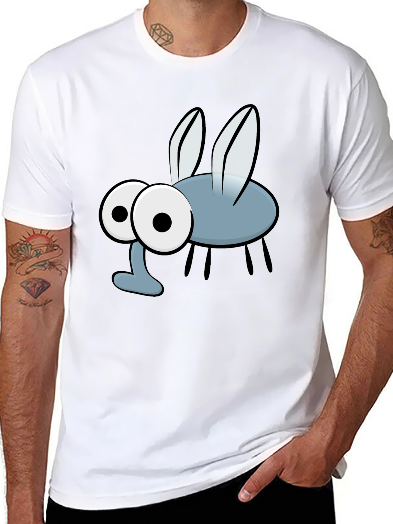 Cartoon Fly Graphic Print Black T-Shirt