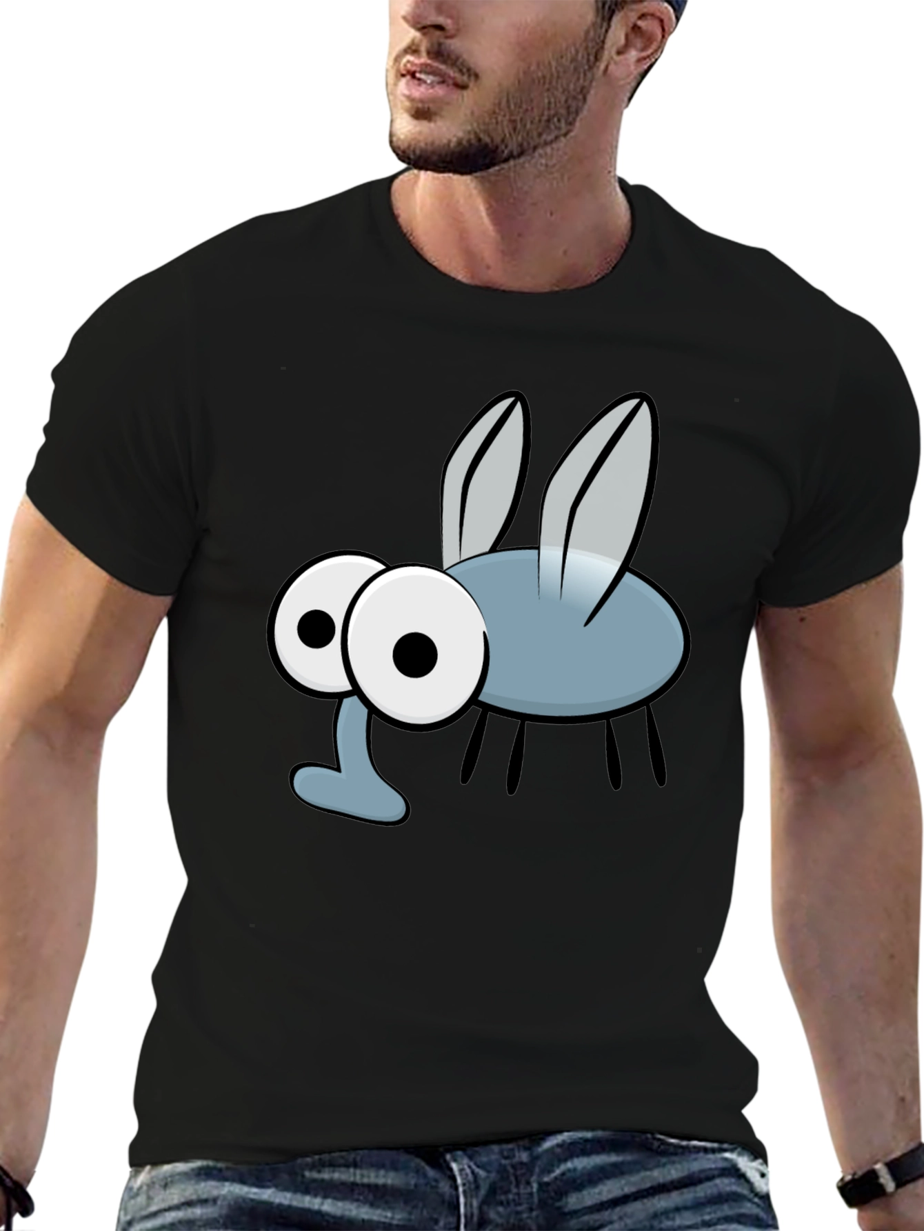 Cartoon Fly Graphic Print Black T-Shirt
