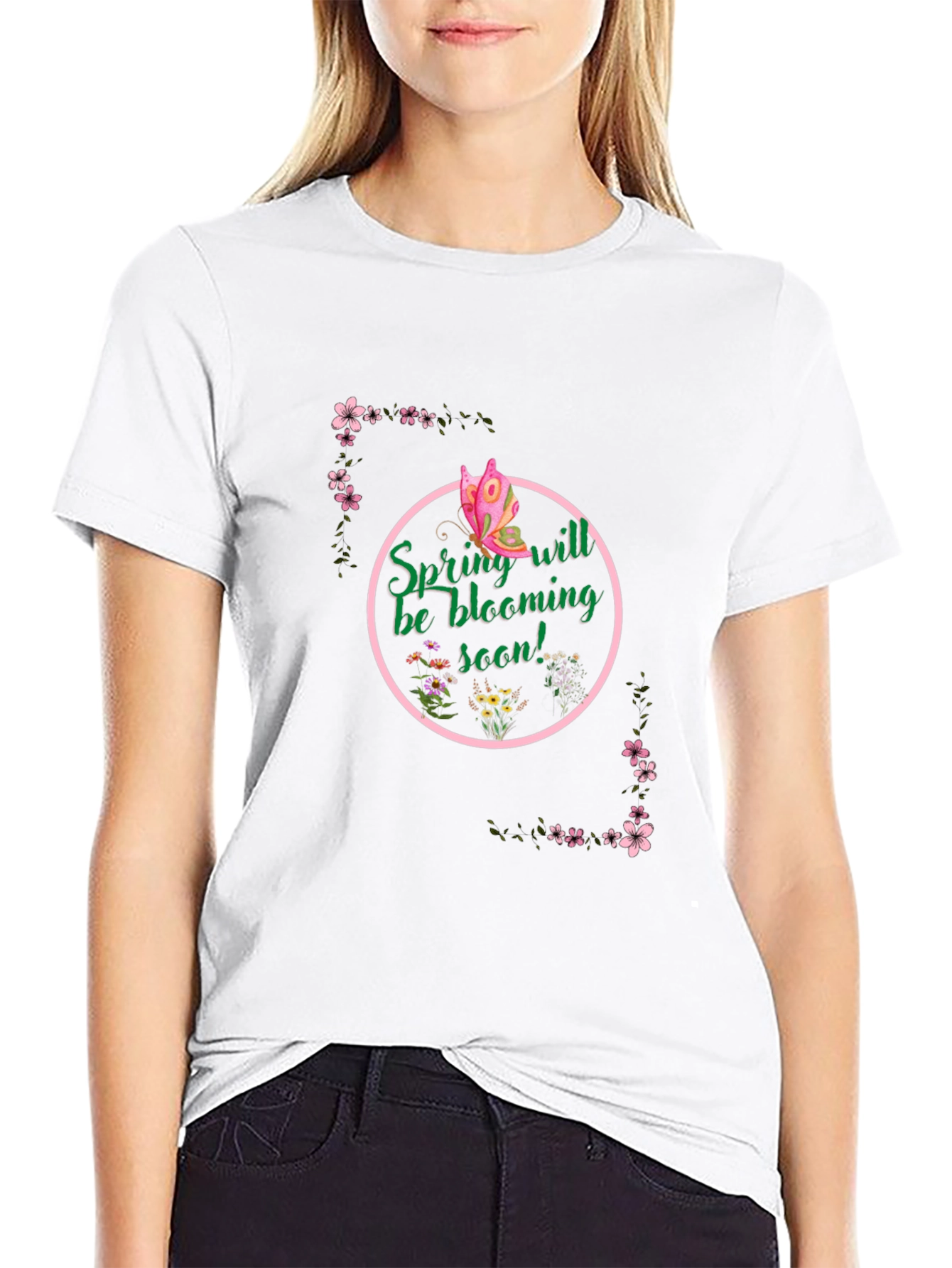 Spring Bloom T-Shirt - Butterfly & Floral Design