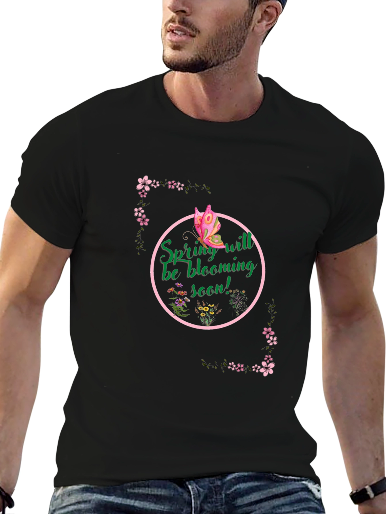 Spring Bloom T-Shirt - Butterfly & Floral Design
