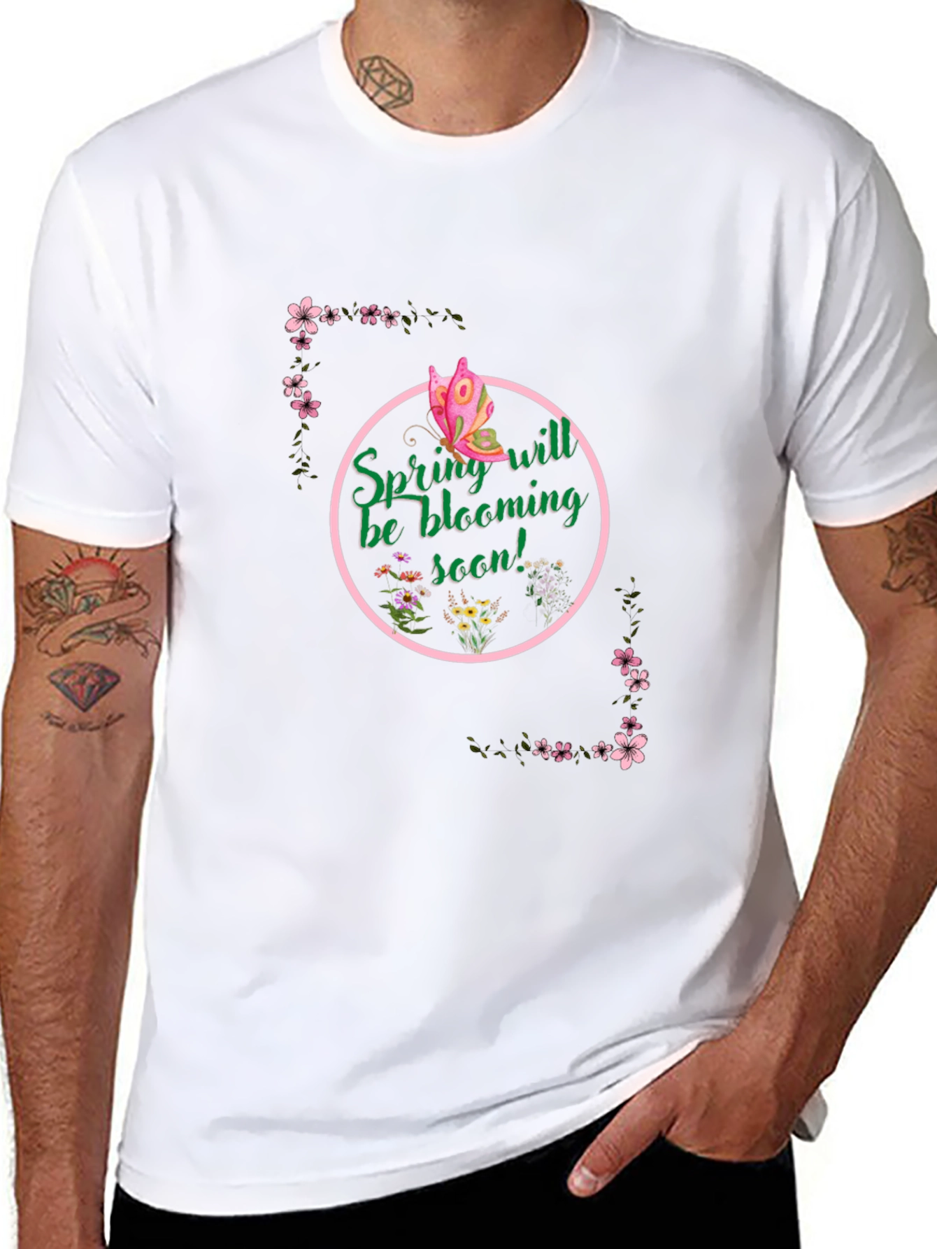 Spring Bloom T-Shirt - Butterfly & Floral Design