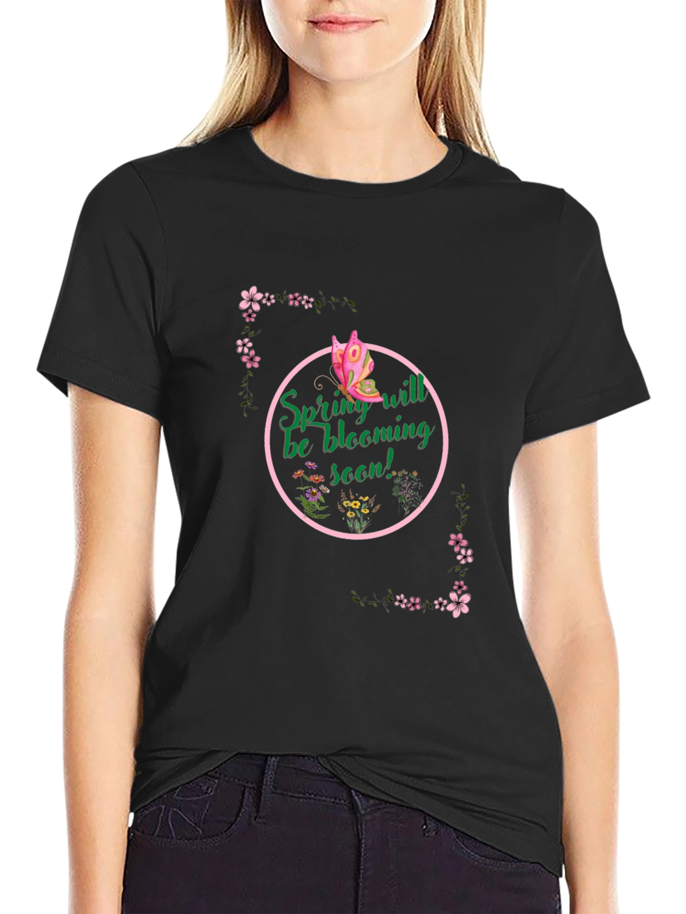 Spring Bloom T-Shirt - Butterfly & Floral Design