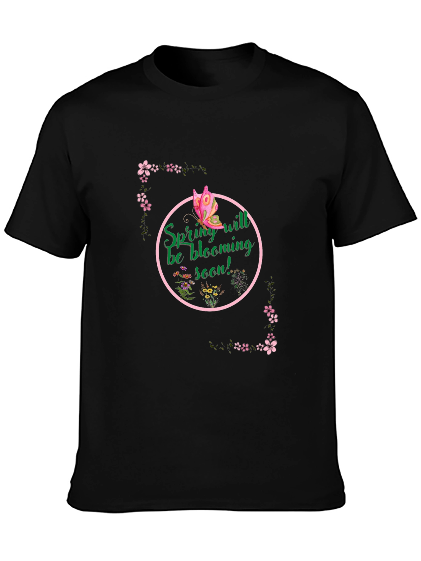Spring Bloom T-Shirt - Butterfly & Floral Design